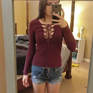 NWOT Maroon Lace-Up Urban Outfitters Top